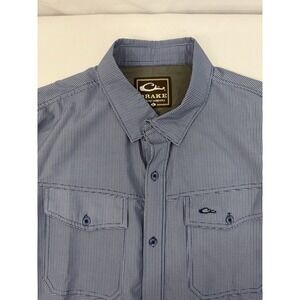 Drake Blue Gingham Performance Long Sleeve Button Up Shirt Pockets Mens Size L